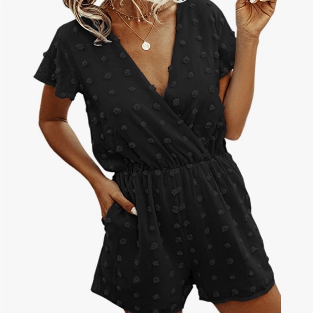 blue polka dot romper